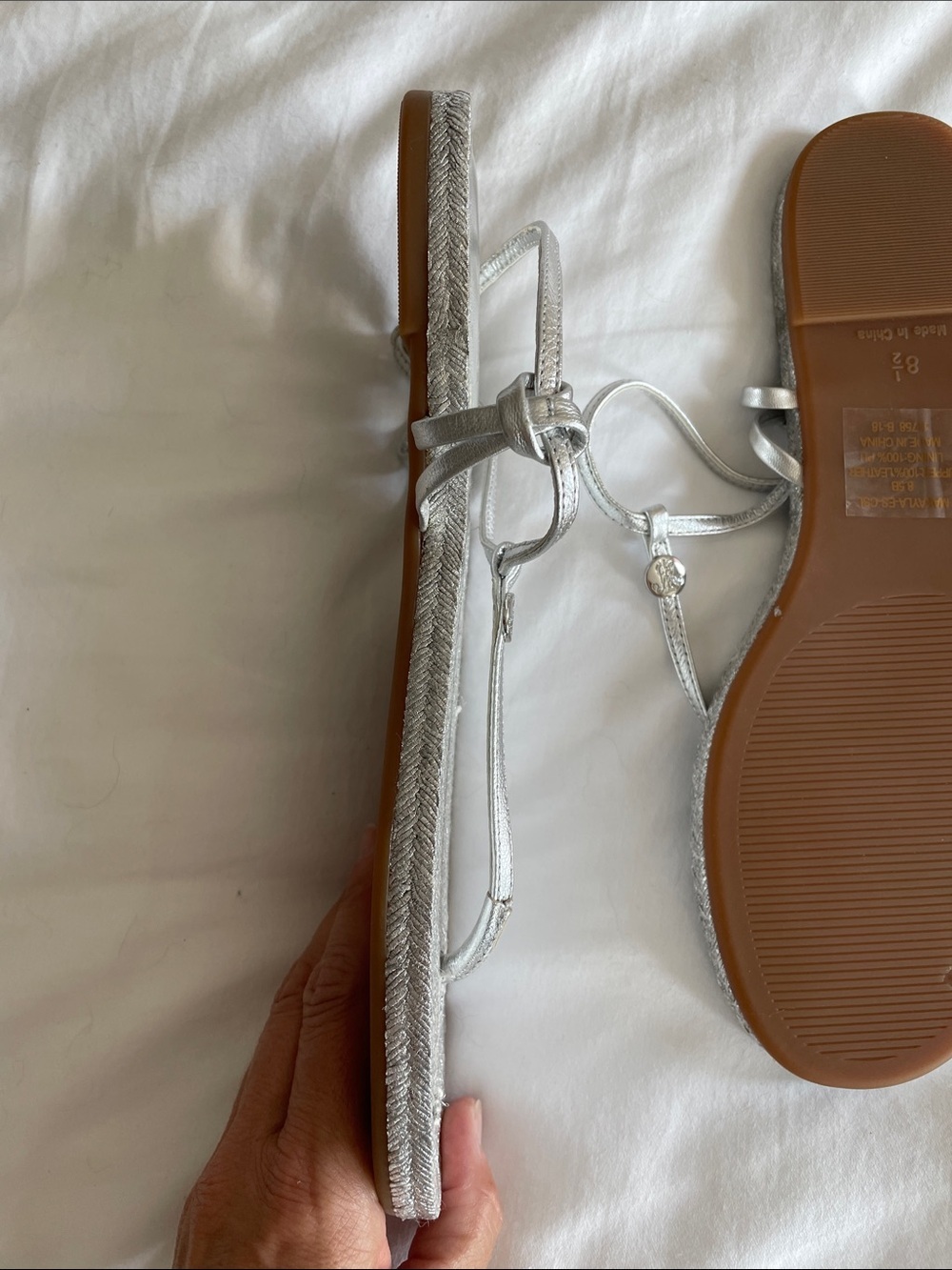 NEW!!! Ralph Lauren Metallic Silver Rope-Style T-Strap Sandals - Picture 3 of 9